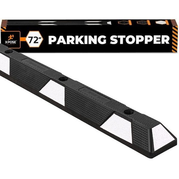 Xpose Safety Parking Block Curb Stop, 72 Heavy Duty Parking Stop White Reflective Strip 1-PK - PBSW-6-X
