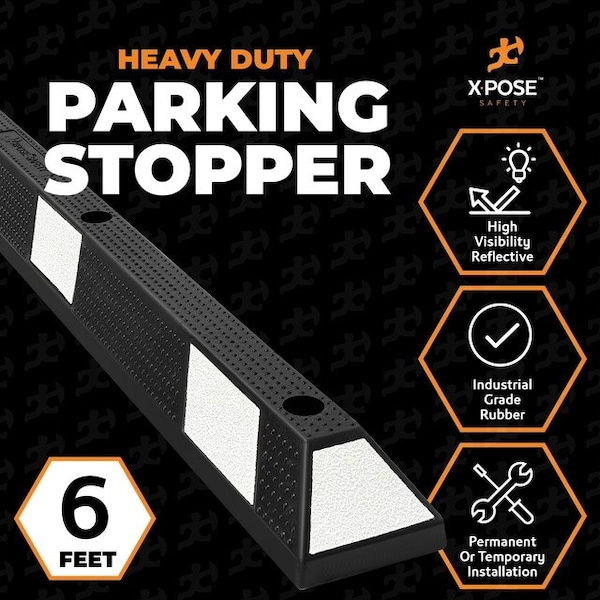 Xpose Safety Parking Block Curb Stop, 72 Heavy Duty Parking Stop White Reflective Strip 1-PK - PBSW-6-X