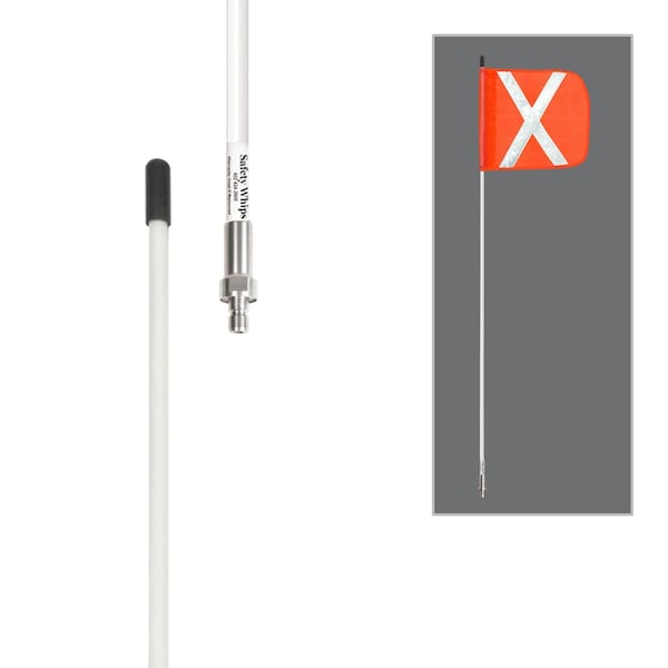 Safetywhips Warning Whip Heavy Duty Whip with Flag, White Whip, Orange Flag, White Reflective X, 60 Length - SW05QDNP-SXW