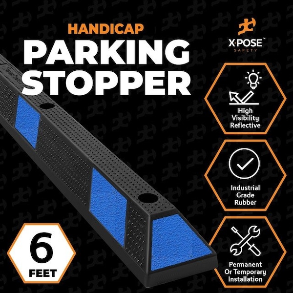 Xpose Safety Parking Block Curb Stop, 72 Heavy Duty Parking Stop Blue Reflective Strip 1-PK - PBSB-6-X