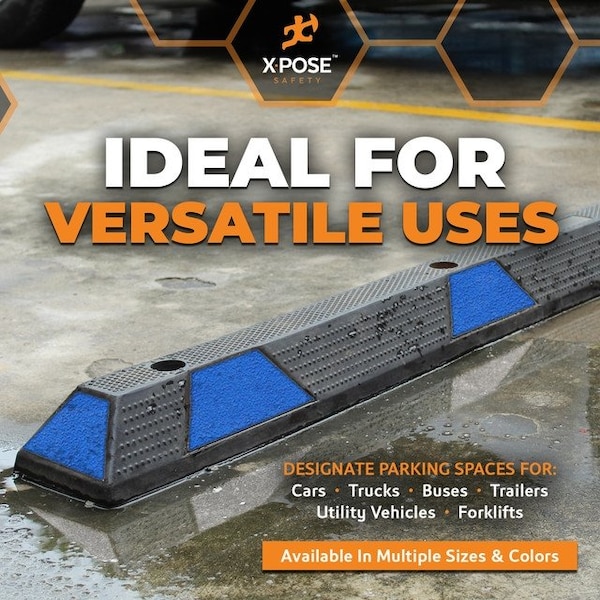 Xpose Safety Parking Block Curb Stop, 72 Heavy Duty Parking Stop Blue Reflective Strip 1-PK - PBSB-6-X