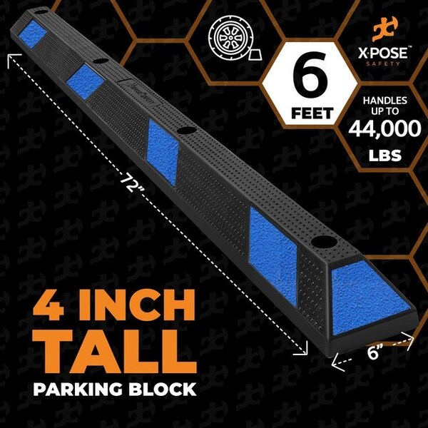 Xpose Safety Parking Block Curb Stop, 72 Heavy Duty Parking Stop Blue Reflective Strip 1-PK - PBSB-6-X
