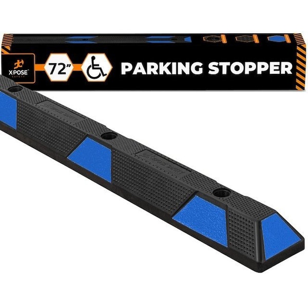 Xpose Safety Parking Block Curb Stop, 72 Heavy Duty Parking Stop Blue Reflective Strip 1-PK - PBSB-6-X