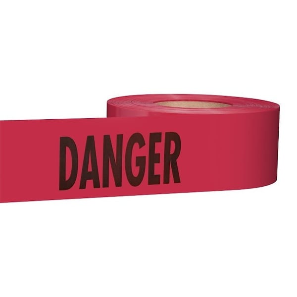 Empire Barricade Tape, 1000 ft L, 3 in W, Plastic Backing, Red - 77-1004