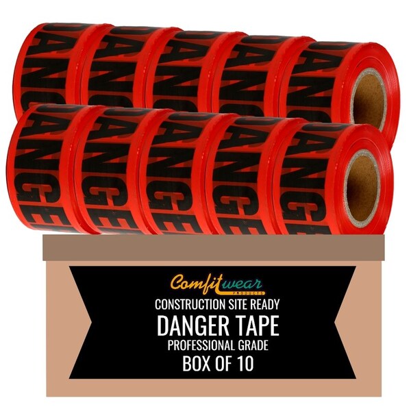Comfitwear Red Danger Barricade Tape 3 in. x 1000', 10PK - PT-200-10PK