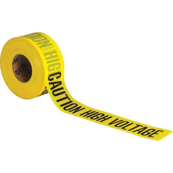 Zoro Select Barricade Tape, Caution High Voltage, Yellow, 3 in Wide x 1,000 ft Length, Polyethylene, 3 mil - 91458