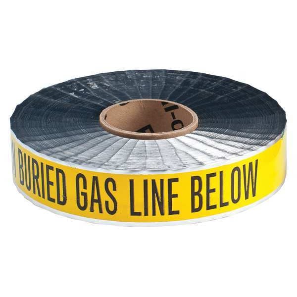 Zoro Select Underground Marking Tape, Caution Buried Gas Line Below, Yellow, 2 in Wide x 1,000 ft Length - 91600