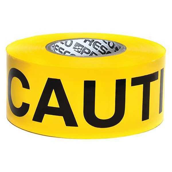 Zoro Select Barricade Tape, Caution, Yellow, 3 in Wide x 1,000 ft Length, Polyethylene, 4 mil - B3104Y16-200