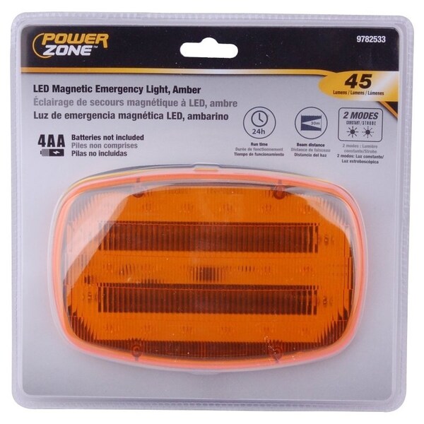 Powerzone LED Magnetic Emergency Light, Amber Reflector, ABS Reflector, 6-1/4 in W Reflector, 4 in H Reflector - 35705
