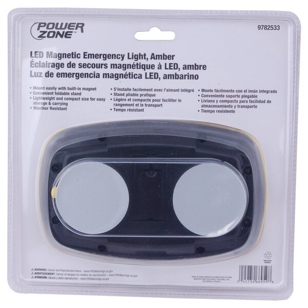 Powerzone LED Magnetic Emergency Light, Amber Reflector, ABS Reflector, 6-1/4 in W Reflector, 4 in H Reflector - 35705