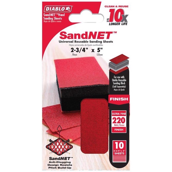 Diablo Diablo SandNet 5 in. L X 2-3/4 in. W 220 Grit Ultra Fine Block Hand Sanding Pad - DND234220S10N