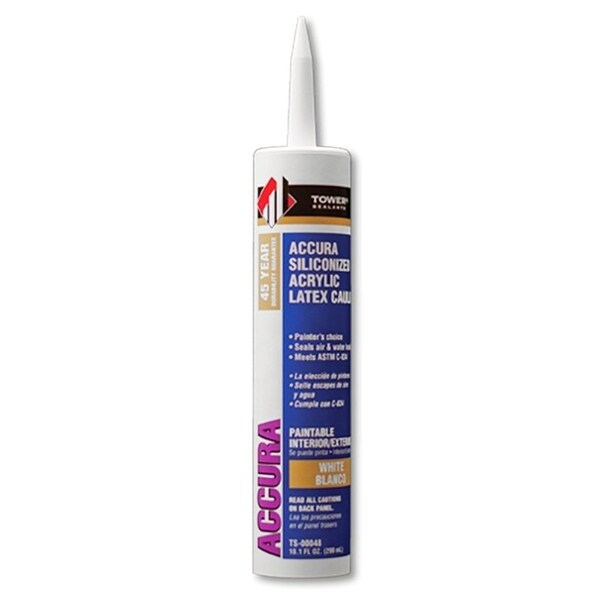 Tower Sealants ACCURA Silicone Caulk, White, 7 to 14 days Curing, 40 to 140 deg F, 10.1 fl-oz Tube - TS-00048