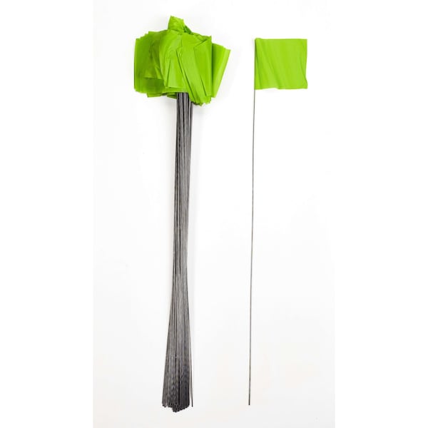 Mutual Industries 4X5X30" Wire Marking Flags, Glo Lime, 1000C - 15901-139-4