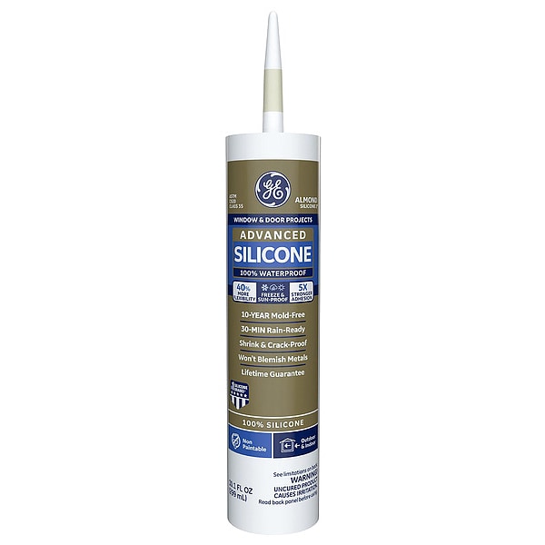 Ge Silicone Sealant, 10 oz, Cartridge, Almond, Silicone Base, Advanced Silicone - 2813667