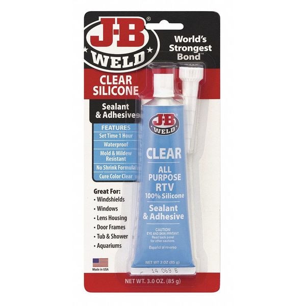 J-B Weld Silicone Adhesive Sealant, 3 oz, Tube, Clear, Silicone Base - 31310