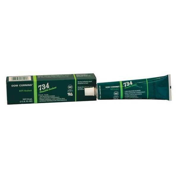 Dowsil Silicone Sealant, 3 oz, Tube, Clear, Silicone Base, 734 - 4102963
