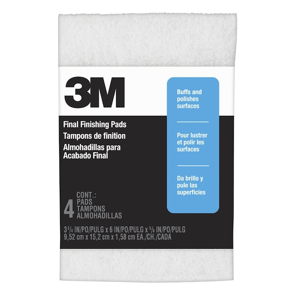 3M Final Finishing Pads, 3 3/4 in x 6 in x 5/8 in, Replaces 0000 Steel Wool, 6PK - 10199NA4PK
