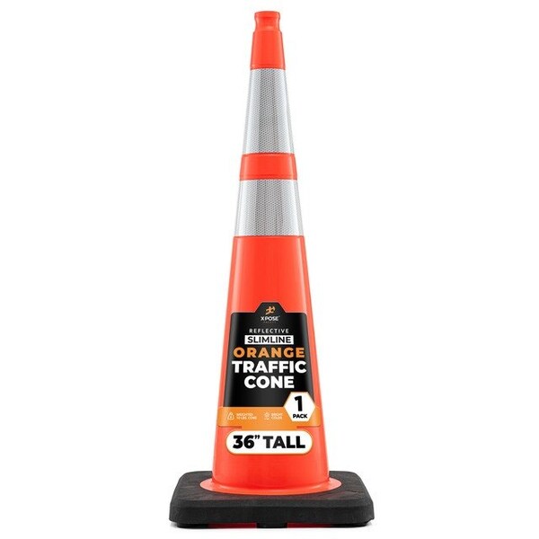 Xpose Safety 36 In Orange Slim Line Traffic Cones with 6 & 4 Collars, 1-PK - OTC36SL-64-1-X