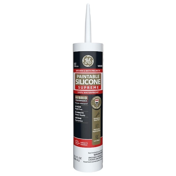Ge Supreme Silicone Kitchen & Bath Sealant, White, 24 hr Curing, 10.1 fl-oz Cartridge - 2733743