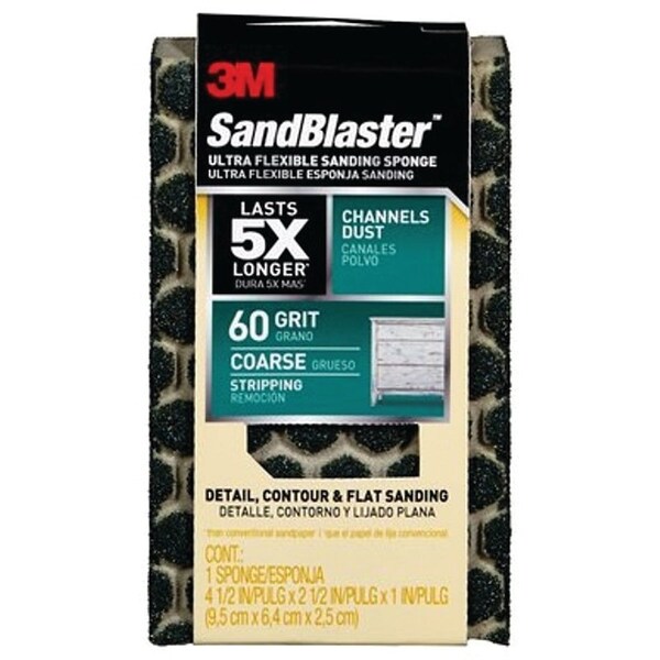 Scotch Sanding Sponge, 4-1/2 in L, 2-1/2 in W, 60 Grit, Coarse, Aluminum Oxide Abrasive - 20909-60-UFS