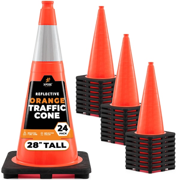 Xpose Safety Traffic Cone, PVC, 28" Height, Orange - OTC28-6-24-X