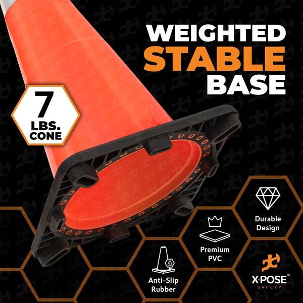 Xpose Safety Traffic Cone, PVC, 28" Height, Orange - OTC28-6-24-X