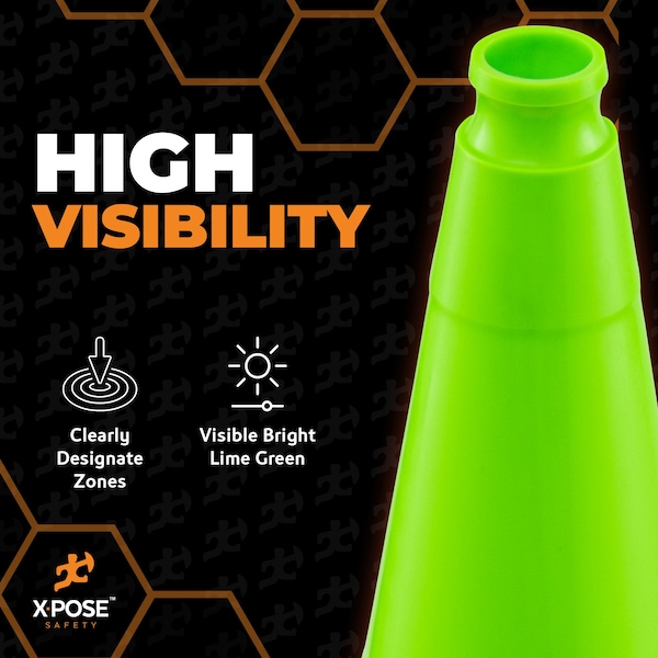 Xpose Safety Traffic Safety Cone, PVC, 28 in Height, 14 in Length, Lime Green - LTC28-4-X-S
