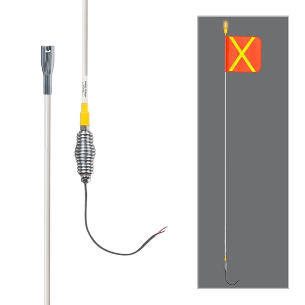 Safetywhips Warning Whip Super Duty All Weather Whip with Flag, White Whip, Orange Flag, Yellow Reflective X - SD12-X-30B-SC4CA