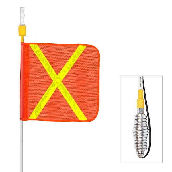 Safetywhips Warning Whip Super Duty All Weather Whip with Flag, White Whip, Orange Flag, Yellow Reflective X - SD12-X-30B-SC4CA