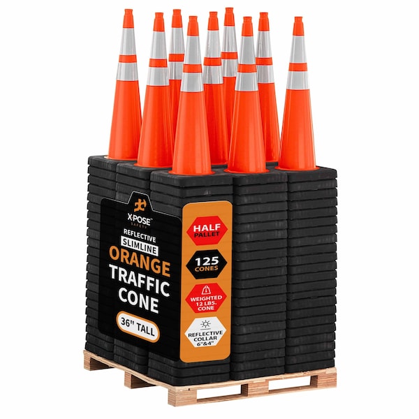 Xpose Safety Traffic Safety Cone, PVC, 36 in Height, 15 in Length, Orange - OTC36SL-64-12L-HP125-X