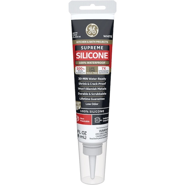 Ge Supreme Silicone Kitchen & Bath Sealant- Squeeze, White, 2.8 Oz. - 2823400