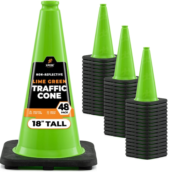 Xpose Safety Traffic Safety Cone, PVC, 18 in Height, 11 in Length, Lime Green - LTC18-48-X