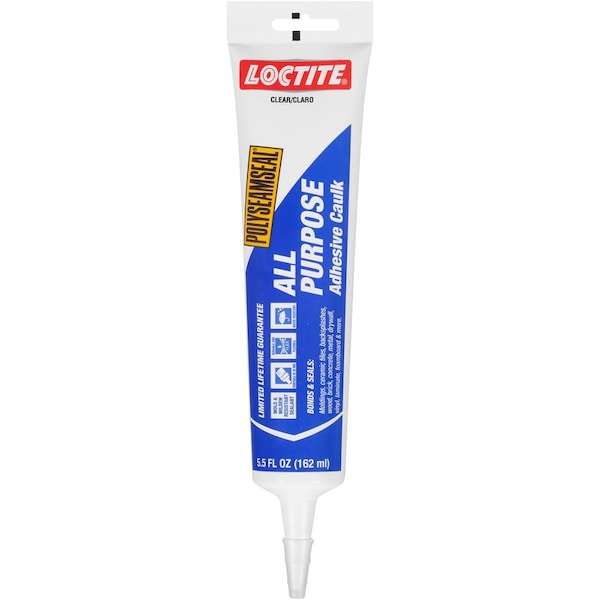 Loctite POLYSEAMSEAL Adhesive Caulk, Clear, 24 hr to 2 weeks Curing, 40 to 100 deg F, 5.5 oz Squeeze Tube - 2139007