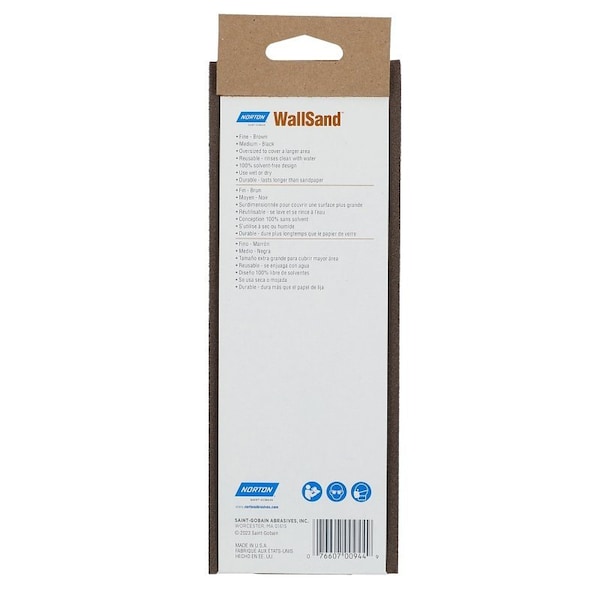 Norton Co WallSand 00 Sanding Sponge, 9 in L, 3516 in W, 80, 120 Grit, Fine, Medium, Aluminum Oxide Abrasive - 944