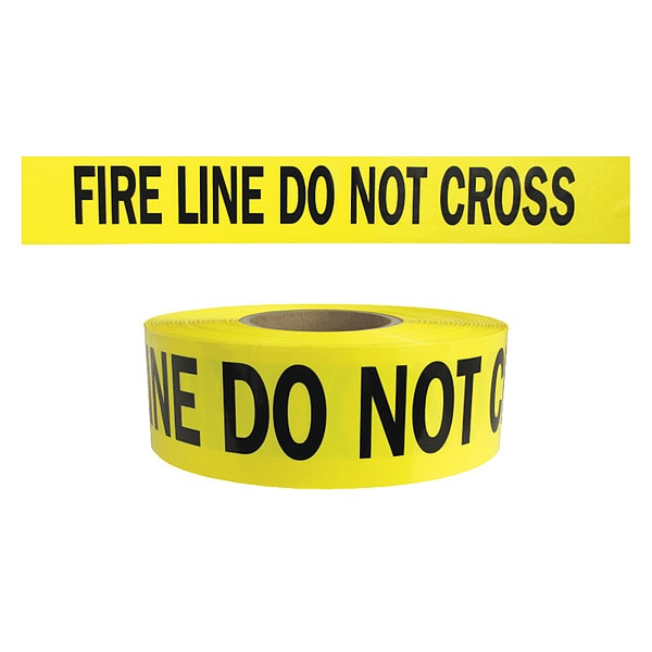 Zoro Select Barricade Tape, Fire Line Do Not Cross, Yellow, 3 in Wide x 1,000 ft Length, Polyethylene, 4 mil - B3104Y15-200