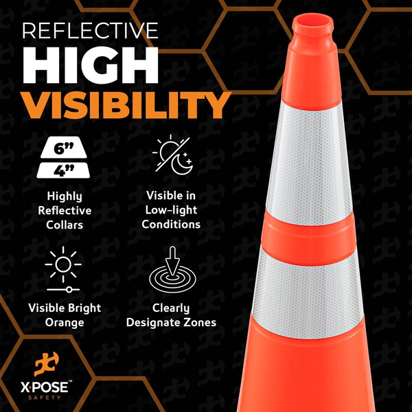Xpose Safety Traffic Safety Cone, PVC, 36 in Height, 15 in Length, Orange - OTC36-64-12L-HP150-X