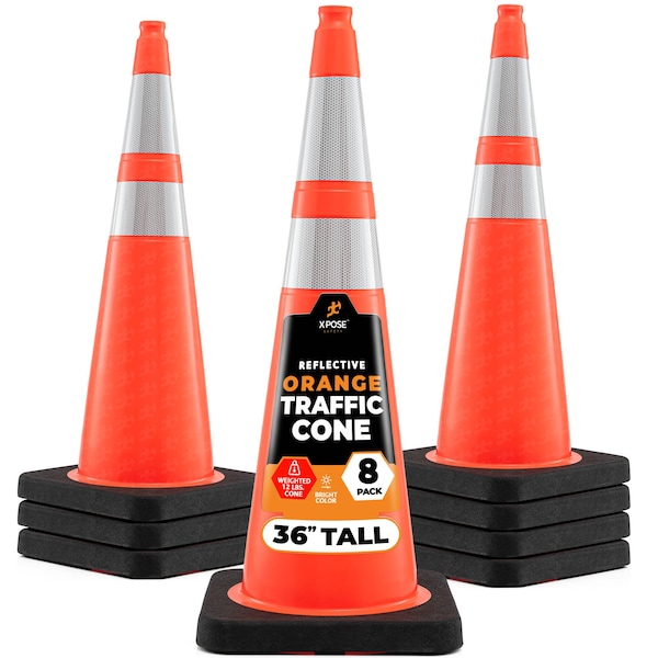 Xpose Safety Traffic Safety Cone, PVC, 36 in Height, 15 in Length, Orange - OTC36-64-12L-8-X