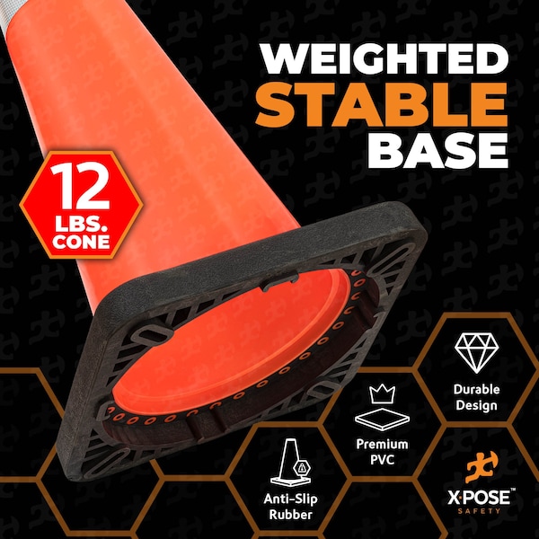 Xpose Safety Traffic Safety Cone, PVC, 36 in Height, 15 in Length, Orange - OTC36-64-12L-8-X