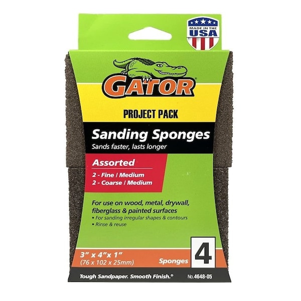 Gator Multi-Surface Sanding Sponge, 4 in L, 3 in W, Aluminum Oxide Abrasive - 464805
