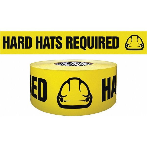 Zoro Select Barricade Tape, Hard Hats Required, Yellow, 3 in Wide x 1,000 ft Length, Polyethylene, 4 mil - B3104Y4435-200