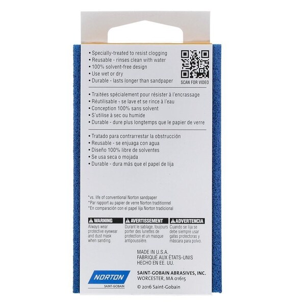 Norton Co ProSand Sanding Sponge, 412 in L, 21116 in W, 180 Grit, Very Fine, Aluminum Oxide Abrasive - 82073