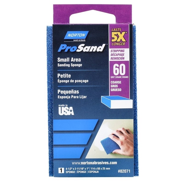 Norton Co ProSand Sanding Sponge, 412 in L, 21116 in W, 60 Grit, Coarse, Aluminum Oxide Abrasive - 82071
