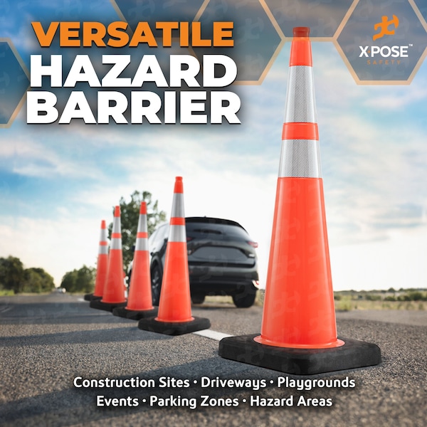 Xpose Safety Traffic Safety Cone, PVC, 36 in Height, 15 in Length, Orange - OTC36SL-64-12L-8-X