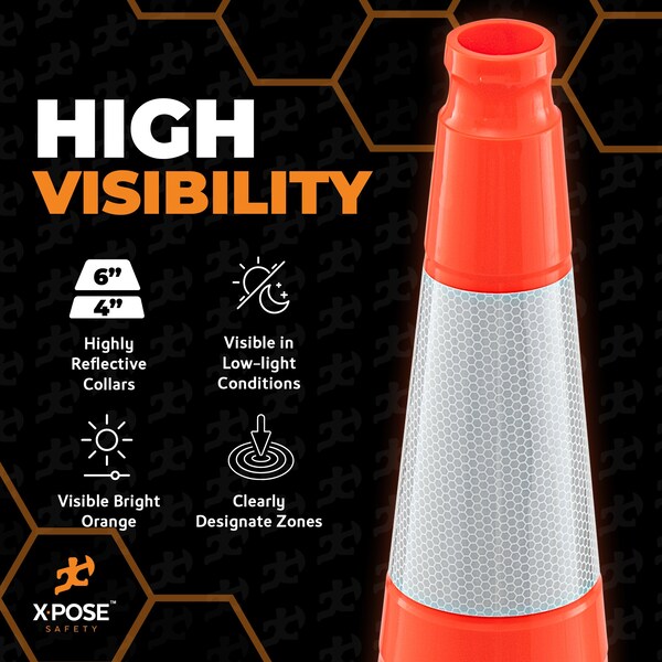 Xpose Safety Traffic Safety Cone, PVC, 36 in Height, 15 in Length, Orange - OTC36SL-64-12L-8-X