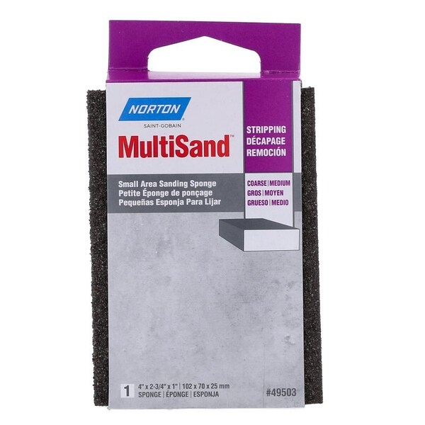 Norton Co MultiSand Sanding Sponge, 4 in L, 234 in W, Coarse, Medium - 49503