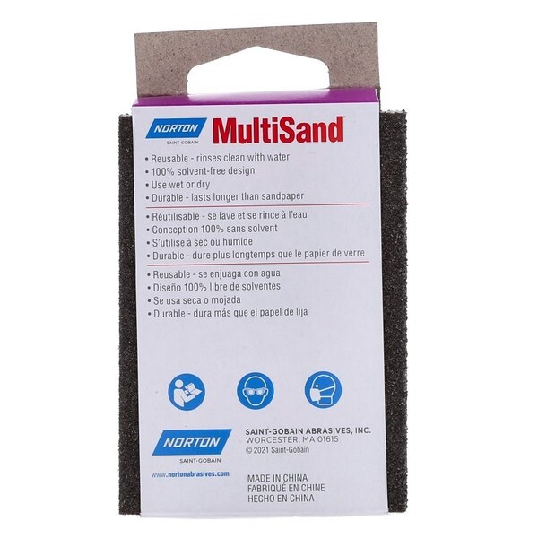 Norton Co MultiSand Sanding Sponge, 4 in L, 234 in W, Coarse, Medium - 49503