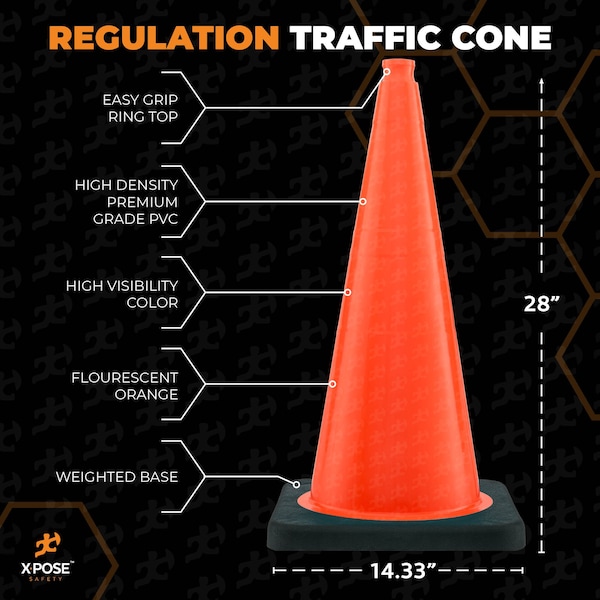 Xpose Safety Traffic Safety Cone, PVC, 28 in Height, 14 in Length, Orange - OTC28-10L-6-X-S