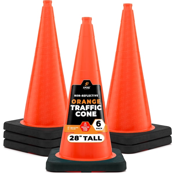 Xpose Safety Traffic Safety Cone, PVC, 28 in Height, 14 in Length, Orange - OTC28-10L-6-X-S