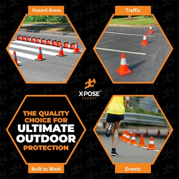 Xpose Safety Traffic Safety Cone, PVC, 12 in Height, 9 in Length, Orange - OTC12-4-6-X-S