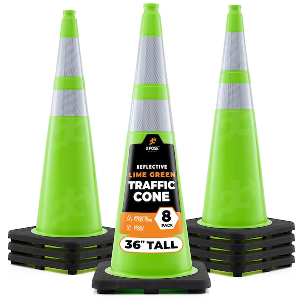 Xpose Safety Traffic Safety Cone, PVC, 36 in Height, 15 in Length, Lime Green - LTC36-64-8-X